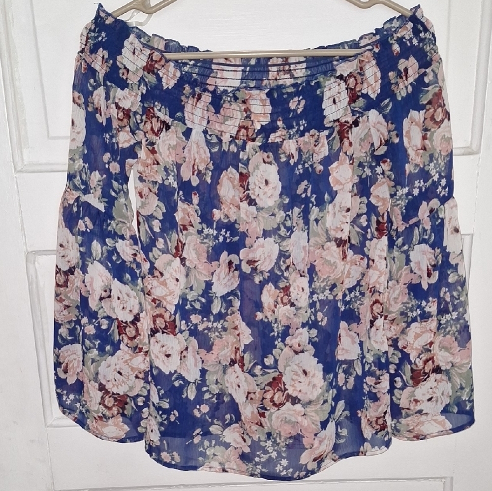 Blue and Pink Ruffled Skater Blouse